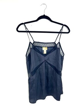 H&M Navy Sheer Polka-Dot Trim Camisole